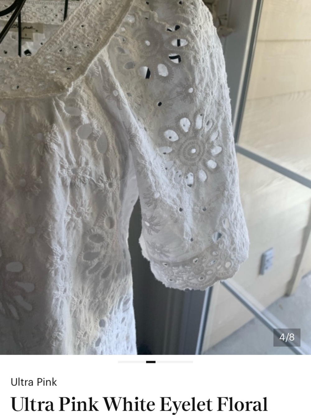 Ultra Pink  Daisy White Eyelet Peasant Top - Picture 8 of 11